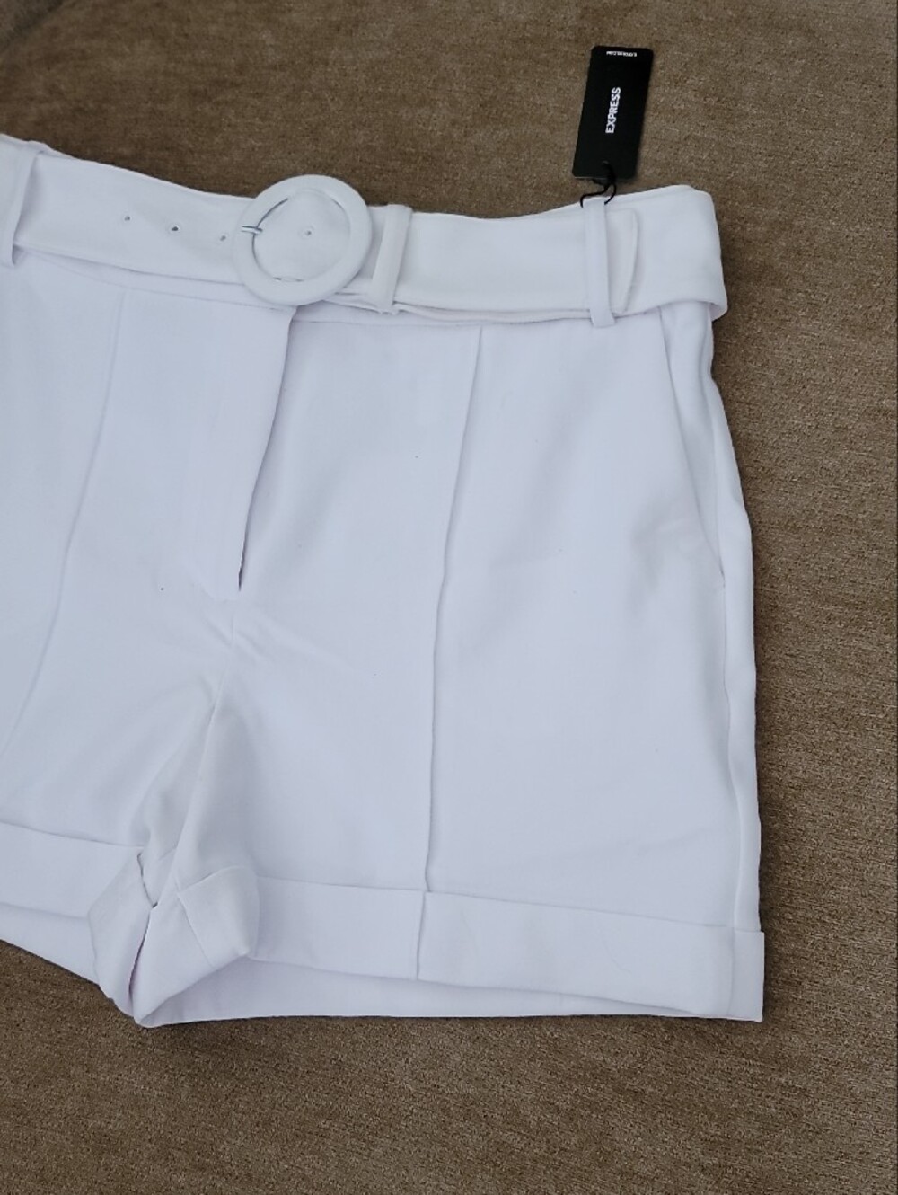Express High-Waist White Belted Women’s Shorts - Picture 5 of 16